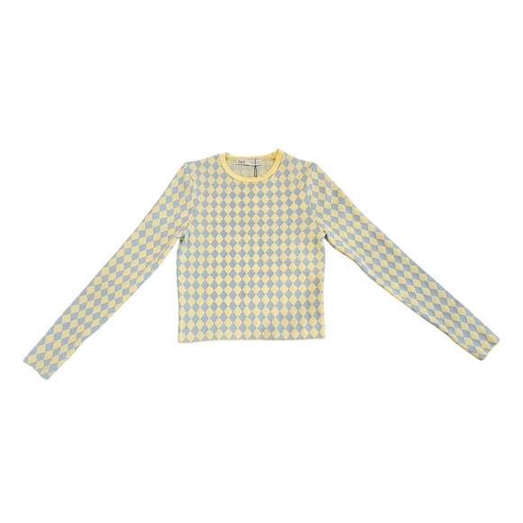 Zara Pastel Blue and Yellow Argyle Top - Picture 2 of 10